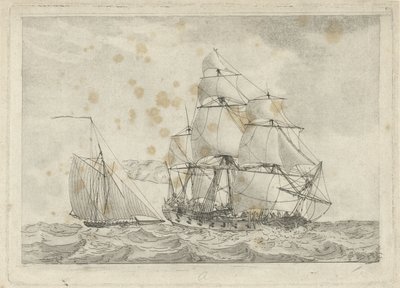 Cutter and a War Frigate by Gerrit Groenewegen