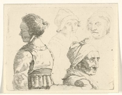 Study Sheet with a Bust of a Woman and Three Women