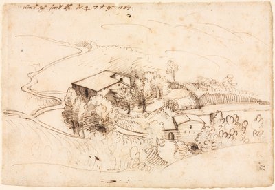 Farm with Trees in a Hilly Landscape by Gherardo Cibo
