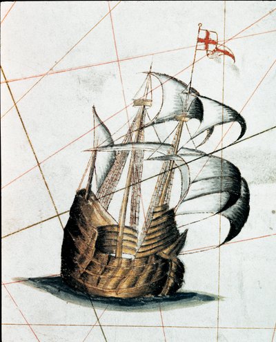 Genoese caravel (detail) by Giacomo Maggiolo