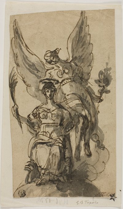 Seated Woman Crowned by Angel by Giambattista Tiepolo