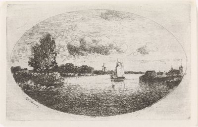 River View with a Sailing Ship by Gijsbertus Johannes Verspuy