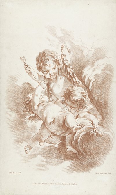 Three Playing Putti on Clouds by Gilles Demarteau