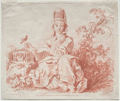 Young Girl Holding a Bird by Gilles Demarteau