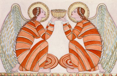 Two angels holding a bowl by Gillian Lawson