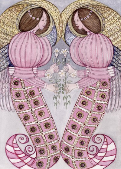 Two angels holding tiger lilies by Gillian Lawson