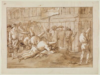 Punchinellos Outside a Circus by Giovanni Battista Tiepolo