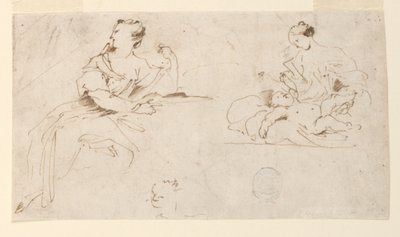 Seated Woman, Mother and Child by Giovanni Benedetto Castiglione