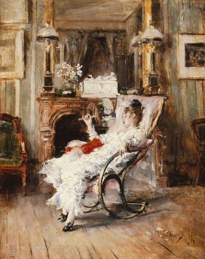 An Elegant Lady Holding a Fan by Giovanni Boldini