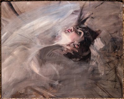 Half Length of Young Woman lying down by Giovanni Boldini