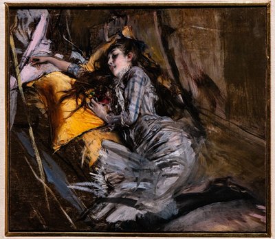 Reclining Girl in Tartan Dress by Giovanni Boldini