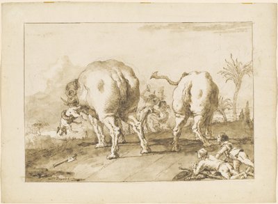 Two Rampaging Elephants by Giovanni Domenico Tiepolo