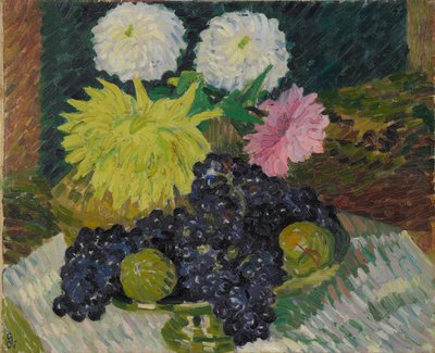 Dahlias and Grapes by Giovanni Giacometti