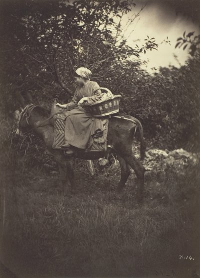 Female Peasant Riding Donkey by Giraudon