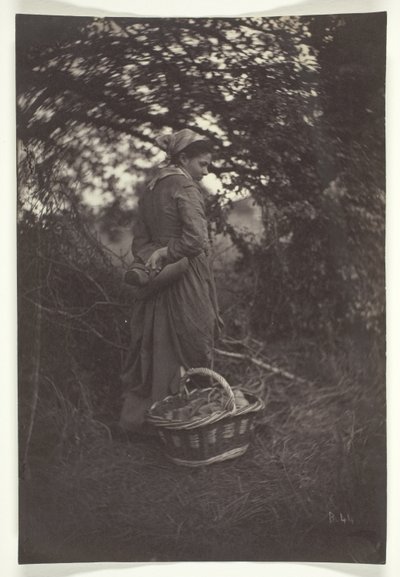 Woman Standing with Basket on Ground by Giraudon