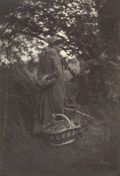 Woman Standing with Basket on Ground by Giraudon