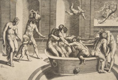 Men and Women Bathing, Some Embracing, 1531-76 by Giulio Bonasone