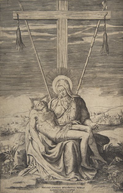 Pieta under the Cross of Golgatha by Giulio Bonasone