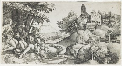 Shepherds in a Landscape, c.1517-1518 by Giulio Campagnola