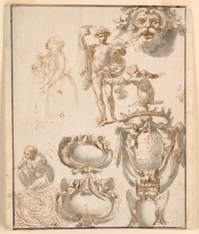 Sheet with Sketches by Giuseppe Bernardino Bison