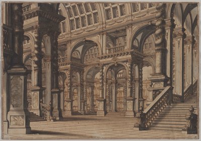 Monumental Vaulted Hall with Staircase by Giuseppe Galli Bibiena