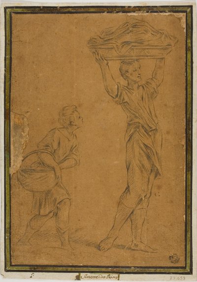Two Boys Carrying Baskets by Giuseppe Maria Mitelli