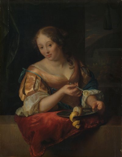 Young Woman with Lemon by Godfried Schalcken