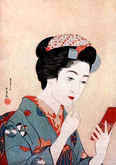A Woman with a Beni Brush by Goyo Hashiguchi