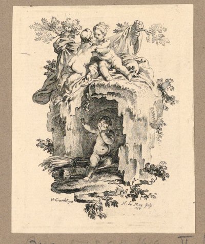 Cherubs Around a Cave by Gravelot