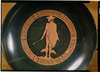 Greek red-figure cup, depicting the god Hermes by Greek