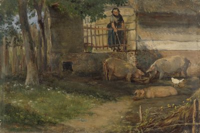 Pigs in a Barnyard by Guillaume Anne van der Brugghen