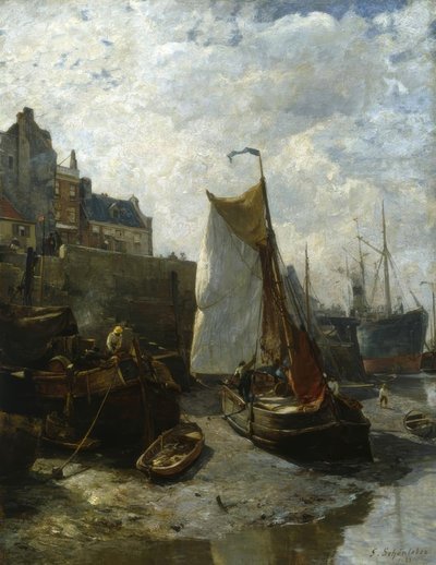 Low Tide in the Port of Antwerp by Gustav Schönleber
