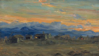 Mountain Farm in Evening Light by Gustav Wentzel