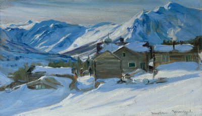 Mountain farm in snow landscape by Gustav Wentzel