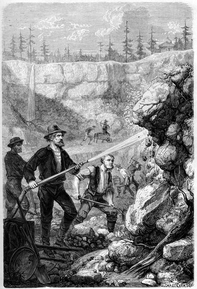Hydraulic Mining, California, 1859 by Gustave Adolphe Chassevent Bacques