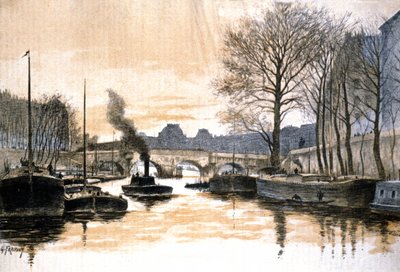 Paris, Seine river and the Pont Neuf by Gustave Fraipont