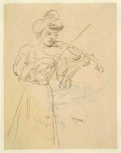 Woman Standing Playing Violin by Gwen John