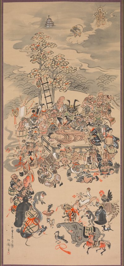 Parinirvana with Otsu-e Subjects, 1800s by Hakuen