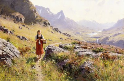 Knitting in a Norwegian Landscape by Hans Dahl