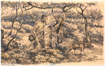 Poacher with Dog in Forest by Hans Smidth