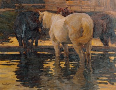 Horses in the Watering Place by Hans von Hayek
