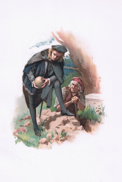 Hamlet and the gravedigger, illustration from Hamlet by Harold Copping