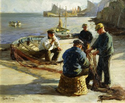 Mending the Nets, Newlyn by Harold Harvey