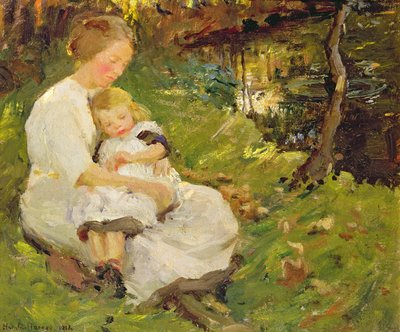 Mother and Child in a Wooded Landscape by Harold Harvey