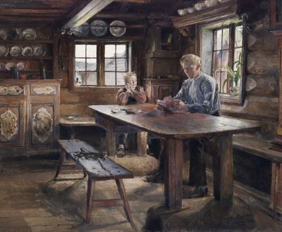 Interior, Homework by Harriet Backer