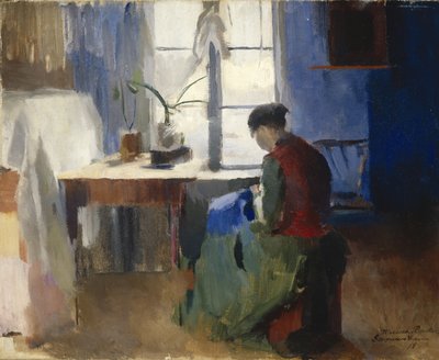 Woman Sewing by Harriet Backer