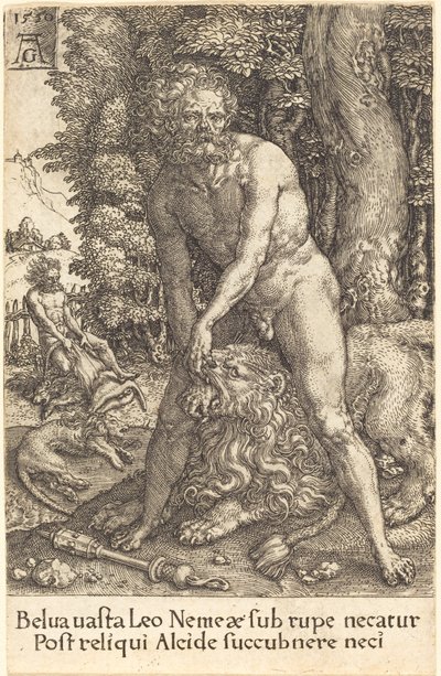 Hercules Slaying the Lion of Nemea by Heinrich Aldegrever
