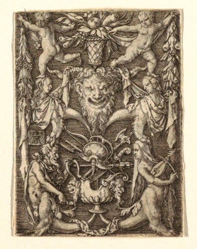 Ornament with Mask and Grotesque Figures by Heinrich Aldegrever