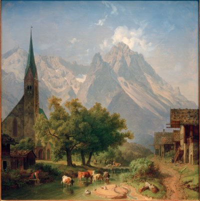 The Old Parish Church in Garmisch by Heinrich Burkel