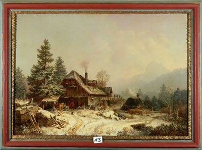 The Old Mill in Winter by Heinrich Burkel